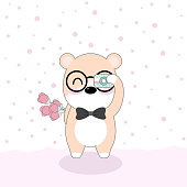 Vector celebratioin of cute dog with rose and camera. eps 10 vector