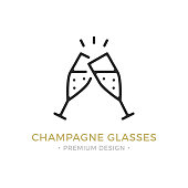 istock Vector champagne glasses icon. Celebration, holidays, toast concepts. Two champagne flutes. Premium quality graphic design. Outline symbol, sign, simple linear stroke thin line icon 870817350