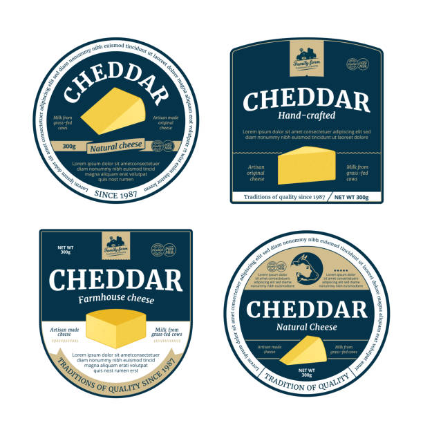 Vector cheddar cheese labels and cheese icons Vector cheddar cheese labels and packaging design elements. Cheddar cheese detailed icons cheddar cheese stock illustrations