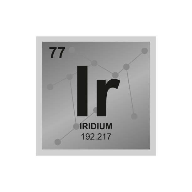 Vector chemical symbol of iridium from the periodic table of the elements on the background from connected molecules. Symbol is isolated on a white background. Vector silver gray symbol of an element iridium Ir – silver expensive transition metal. Element is on the background from connected molecules. iridium stock illustrations