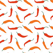 Vector chili, cayenne hot pepper background. Mexican exotic spicy seamless pattern. Hand drawing food illustration, wrap, fabric, textile