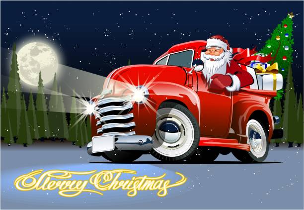 vektor-weihnachtskarte - lustige autos stock-grafiken, -clipart, -cartoons und -symbole