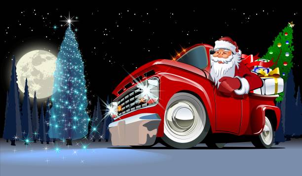 vektor-weihnachtskarte - lustige autos stock-grafiken, -clipart, -cartoons und -symbole