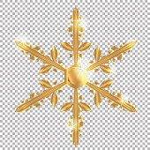 Vector Christmas golden snowflake on transparent background. Easy to use element for your design