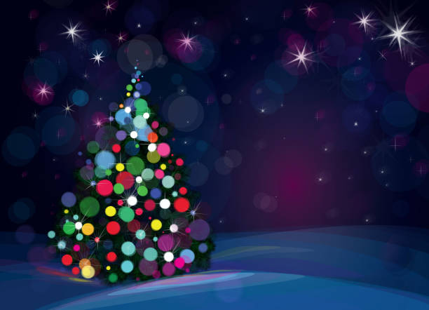 Vector Christmas tree on starry background. Background is my creative handdrawing and you can use it for Christmas design and etc, made in vector, Adobe Illustrator 10 EPS file, transparency effects used in file. light through trees stock illustrations