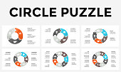 Circle arrows diagram for graph infographic presentation with steps parts options.