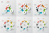 Vector circle infographic. Template for cycle diagram, graph, presentation and round chart. Business concept with 3, 4, 5, 6, 7 and 8 options, parts, steps or processes. Data visualization.