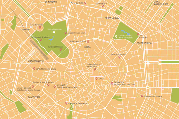 milano, italya vektör şehir haritası - milan stock illustrations