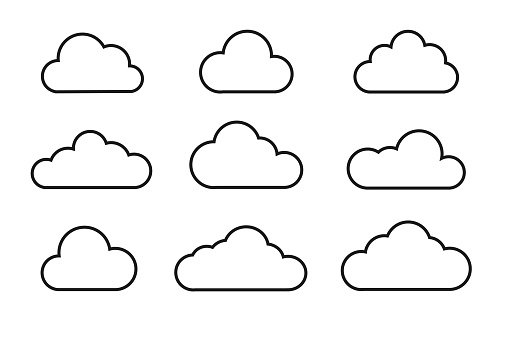 Vector clouds line set in flat style.