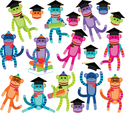 Vector Collection of Brightly Colored School Sock Monkeys