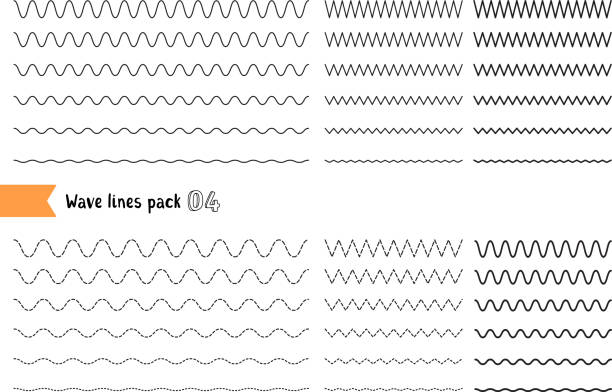 koleksi vektor gelombang garis tipis yang berbeda terisolasi pada latar belakang putih. set besar bergelombang - melengkung dan zigzag - krisis melintasi garis horizontal. - berliku liku ilustrasi stok
