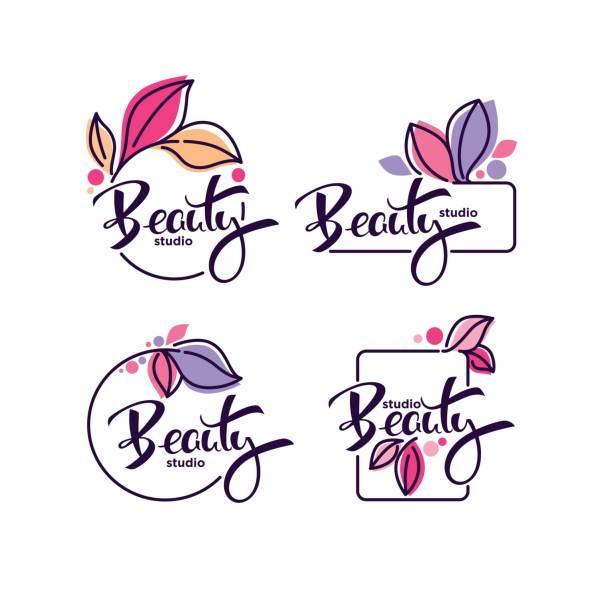 vector collection of doodle flowers emblems frames and icon vector collection of doodle flowers emblems frames and icon with beauty studio lettering composition beauty spa stock illustrations