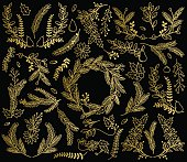 Vector Collection of Faux Gold Foil Christmas Holiday Florals. Large JPG included. Each element is individually grouped for easy editing.
