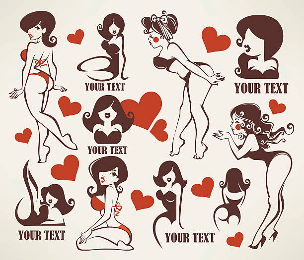 vector collection of pinup girls illustration and logo  pin up girl stock illustrations