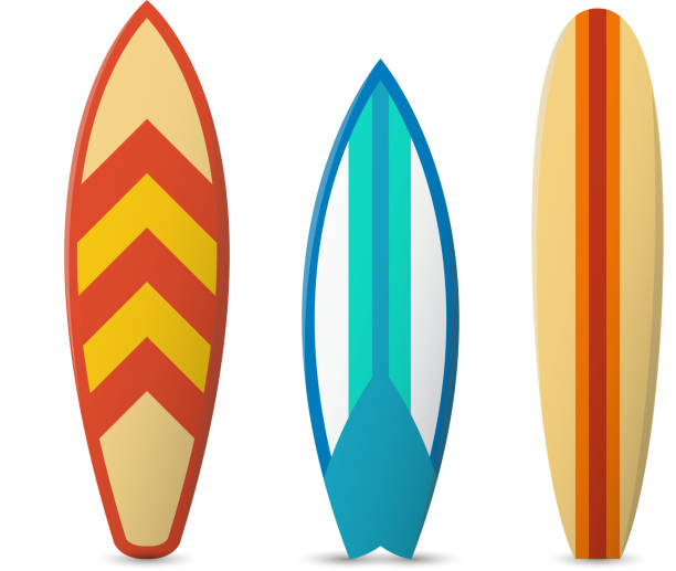 ilustrações de stock, clip art, desenhos animados e ícones de vector color surfboard set - surfing