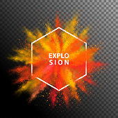 Vector background of red colored powder explosion. Abstract multicolored banner