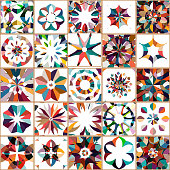 Vector colorful floral pattern tile collection