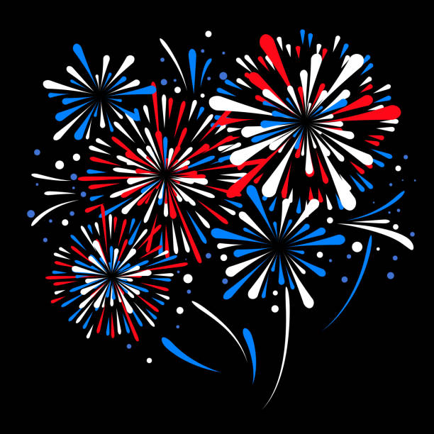 ilustraciones, imágenes clip art, dibujos animados e iconos de stock de vector colorido fuegos artificiales de vacaciones. día de la independencia de américa - firecrackers