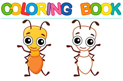 Vector coloring Insect for children coloring book. Funny Ant in a cartoon style