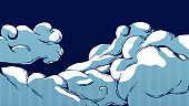Vector comic illustration - Clouds. Hand-drawn cartoon background. Pop Art.