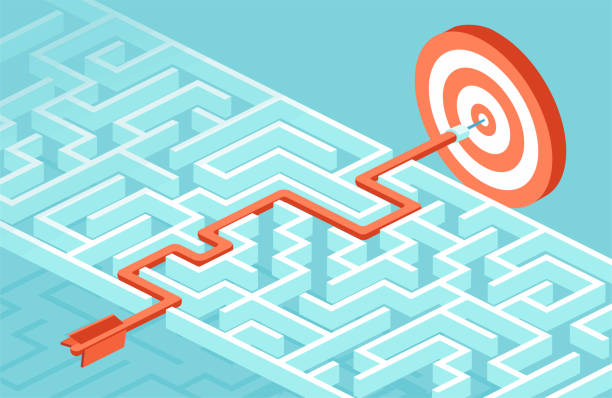 Vector concept for business strategy and planning to overcome obstacles and challenges to reach a sucess Vector concept for business strategy and planning to overcome obstacles and challenges to reach a sucess maze stock illustrations