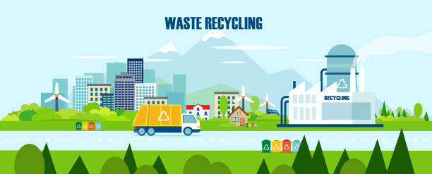 stockillustraties, clipart, cartoons en iconen met vector concept puur natuur, afvalrecycling management - waste disposal