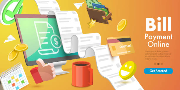 ilustrações de stock, clip art, desenhos animados e ícones de 3d vector conceptual illustration of bill payment, online banking app. - balcão computador