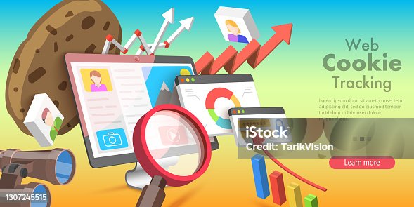 istock 3D Vector Conceptual Illustration of Web Cookie Tracking. 1307245515