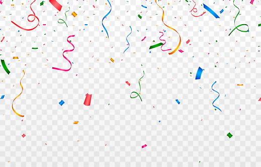 Vector confetti. Multicolored confetti falls from the sky. confetti, serpentine, tinsel on a transparent background. Holiday, birthday. Vector.