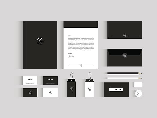 Vector corporate identity mock up. Black and white vector illustration stationery templates stock illustrations