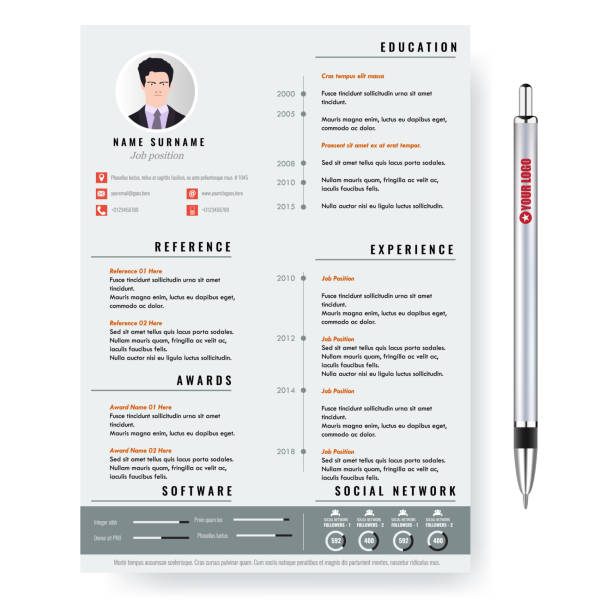 Vector creative minimalist cv resume template with two pages. Vector creative minimalist cv resume template with photo frame and infographic charts. Casual, solid and clean template . business cv templates stock illustrations