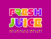 istock Vector creative poster Fresh Juice. Unique style Alphabet Letters and Numbers set 1401040369
