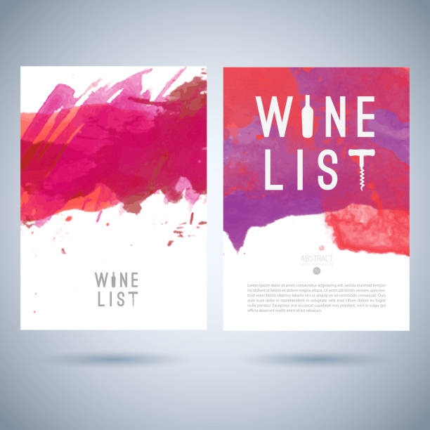Vector creative wine list cover template Vector creative wine list cover template with logo on abstract watercolor background alcohol drink designs stock illustrations
