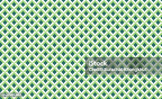 istock Vector cross stitch background, Knitted ethnic pattern, Seamless square style, Green and white plus pattern 1427590387