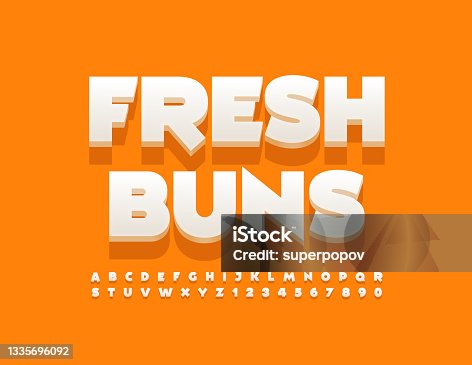 istock Vector cute banner Fresh Buns with Creative white Alphabet Letters and Numbers set 1335696092