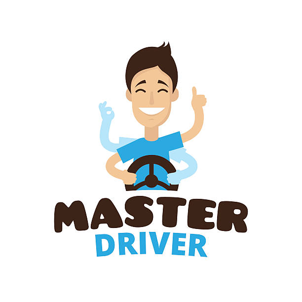 Vector cute cartoon style mascot driver school icon Vector cute cartoon style mascot driver school icon. Guru teen driver symbol teen driving stock illustrations
