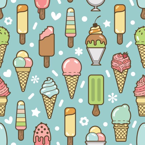 ilustraciones, imágenes clip art, dibujos animados e iconos de stock de patrón transparente de vector lindo colorido helado - ice cream truck