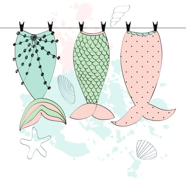 Vector cute mermaids Vector hand drawn illustration with mermaid tails printable of fish drawing stock illustrations