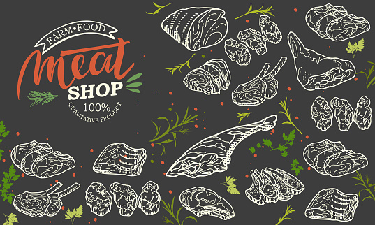 Vector design of packaging or label for meat.
