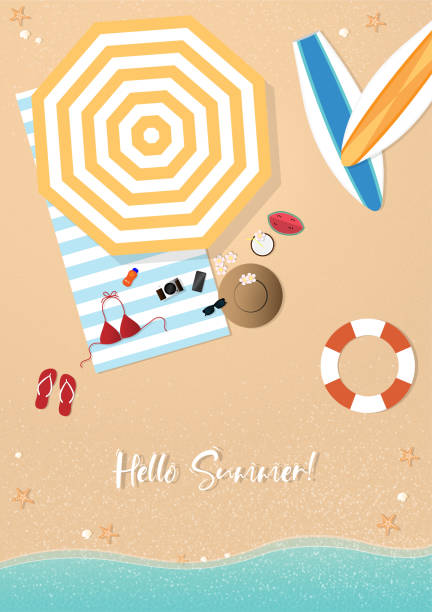 ilustrações de stock, clip art, desenhos animados e ícones de a vector design of summer sandy beach holiday background - beach towel