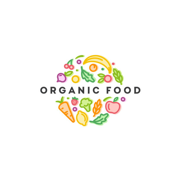 Vector  design template. Organic food sign.  vegetable stock illustrations