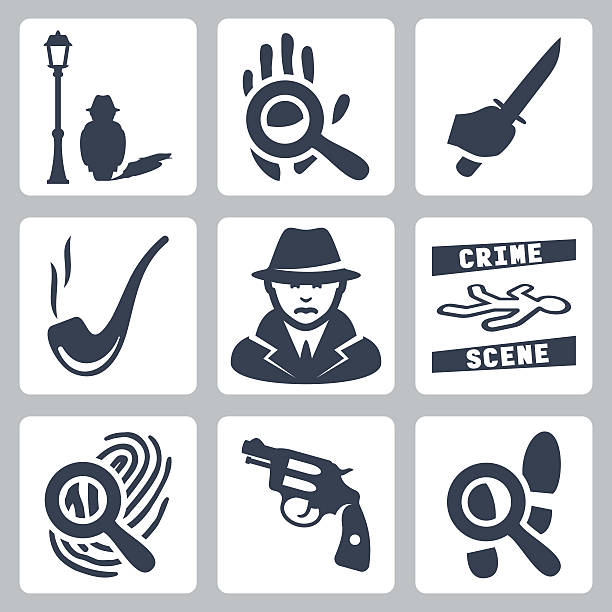vector detective icons set - fbi stock illustrations