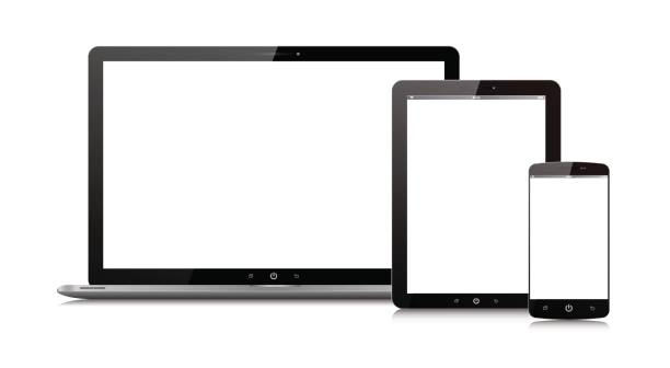 Vector Digital Tablet ,laptop and smart phone isolated on white Vector Digital Tablet ,laptop and smart phone isolated on white laptop borders stock illustrations