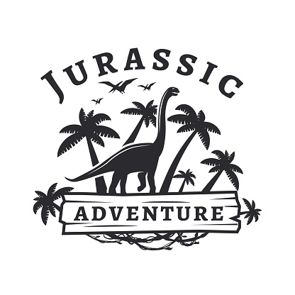 Vector dinosaur print concept. Sauropod adventure park insignia design. Jurassic