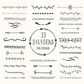 Collection of handdrawn borders made with brush and ink. Line and dividers for design. Ink borders. Vector dividers.