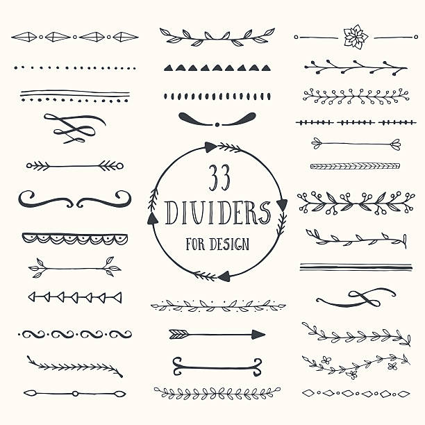 Vector dividers Collection of handdrawn borders made with brush and ink. Line and dividers for design. Ink borders. Vector dividers. growth borders stock illustrations
