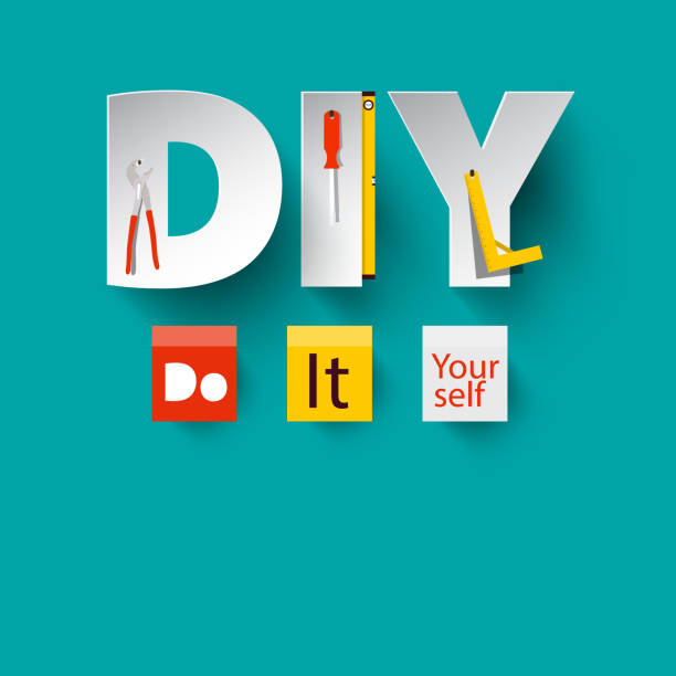DIY - Vector Do it Yourself Design DIY - Vector Do it Yourself Design with Paper Cut Letters and Tools. diy stock illustrations