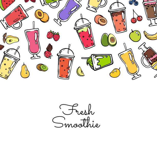 Vector doodle colored smoothie drink background illustration Banner and poster vector doodle colored smoothie drink background illustration smoothie backgrounds stock illustrations