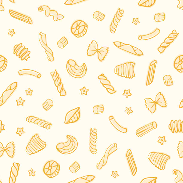 Vector Doodle Seamless Pattern with Various Pasta Types Vector Doodle Seamless Pattern with Various Pasta Types pasta patterns stock illustrations