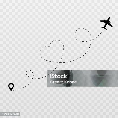 istock Vector dotted hearts. Honeymoon trip, honeymoon, airplane dotted tracks. Dotted lines png, heart png, travel by plane. The love route. 1293023610